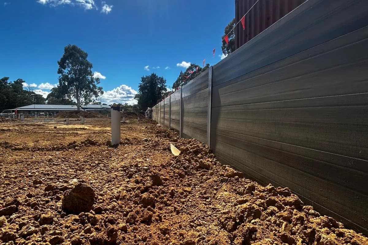 Retaining wall construction blue sky