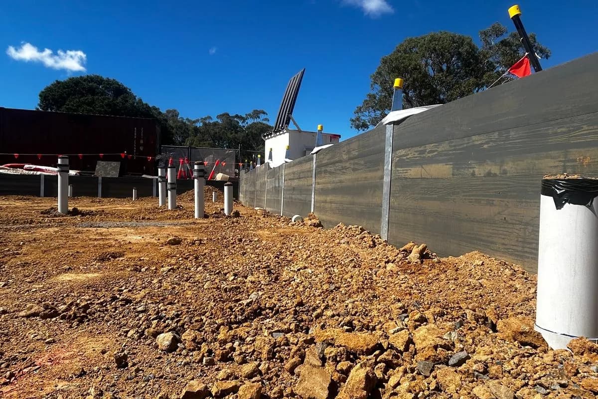 Concrete sleeper wall close up