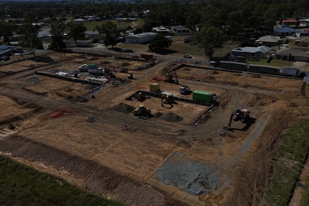 Aerial view of commercial retaining wall project