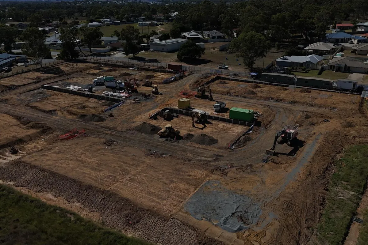 Aerial drone view of commercial retaining wall project